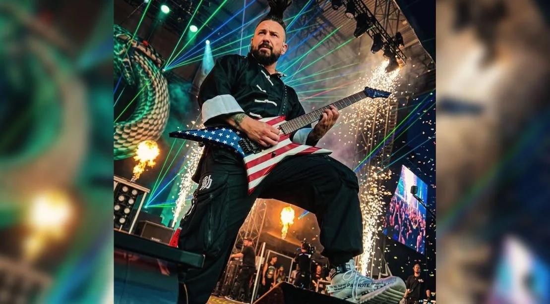 Zoltán Báthory of Five Finger Death Punch jamming on stage